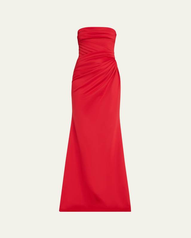 Strapless Pleated A-Line Gown